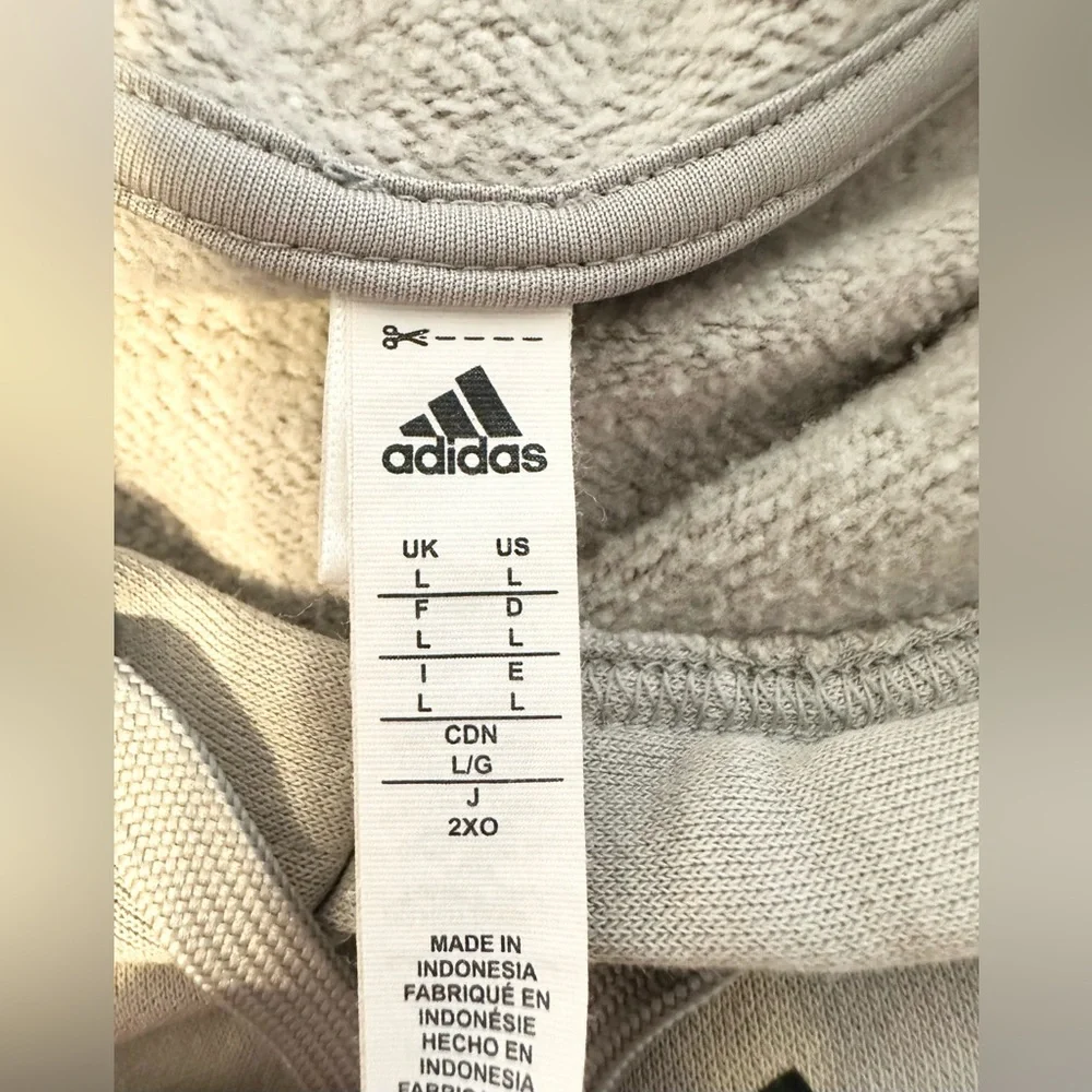 Adidas Pullover‎ Fleece Hoodie Black Logo Mens Size L Gray gringe style